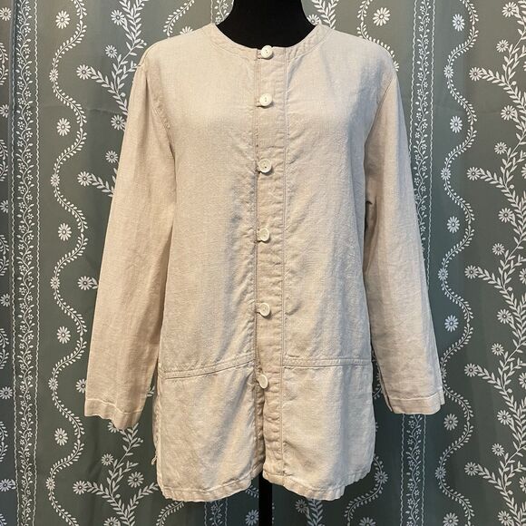 LL Bean 100% Linen Tunic Natural Oatmeal Casual Shirt Women's Petite Small - Picture 1 of 10